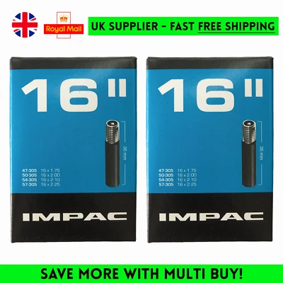 IMAPC SCHWALBE 2X IMPAC 16 Zoll Innenrohre Kinder Kinderfahrrad AV16 35 mm SCHRADER VENTIL 47/57-305