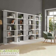 Libreria design moderna parete soggiorno AGATHA bianco cemento ripiani libri