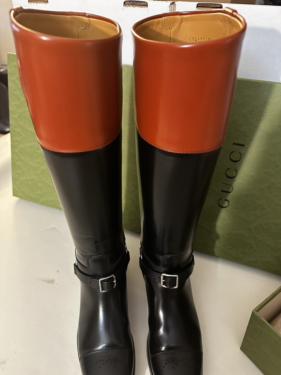Gucci Women's Riding Boots Cordovan Leather Nero/Amber sz EU Gucci Women's Riding Boots Cordovan Leather Nero/Amber sz EU