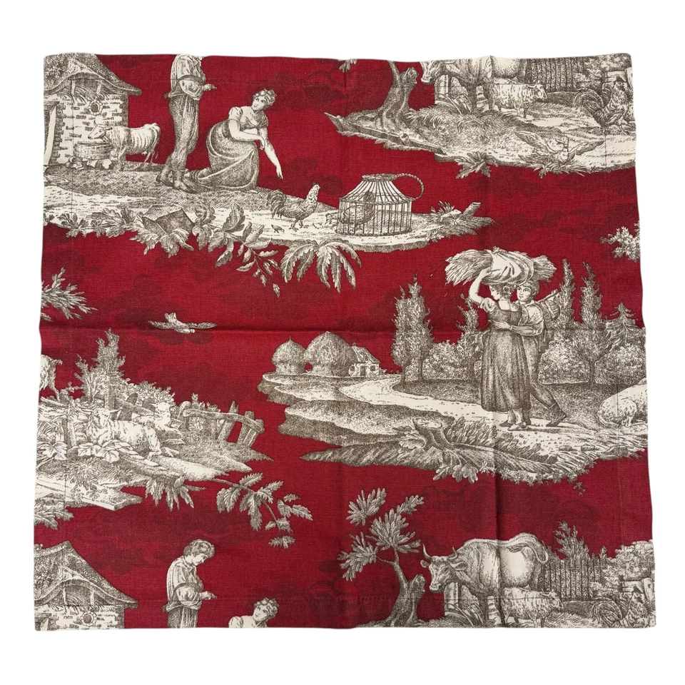 William Sonoma Red Toile de Jouy Autumn Rectangle Tablecloth Napkins Set Of 8 - Image 4 of 4