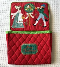 Vintage House of Hatten Quilted Embroidered Christmas Card Holder Wall Hanger