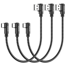 Short USB A to USB C Cable Right Angle 1ft, 3Pack 1ft Portable 90 Degree USB-C