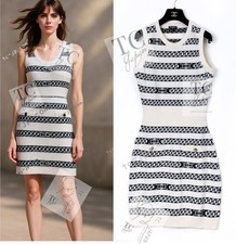 CHANEL 17PS Ivory BlackChain Turn Lock Pattern Cashmere Knit Dress 36 US4