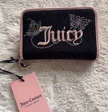 Juicy Couture Wing It Double Zip Around Medium Wallet Liquorice Terry Cloth NEW
