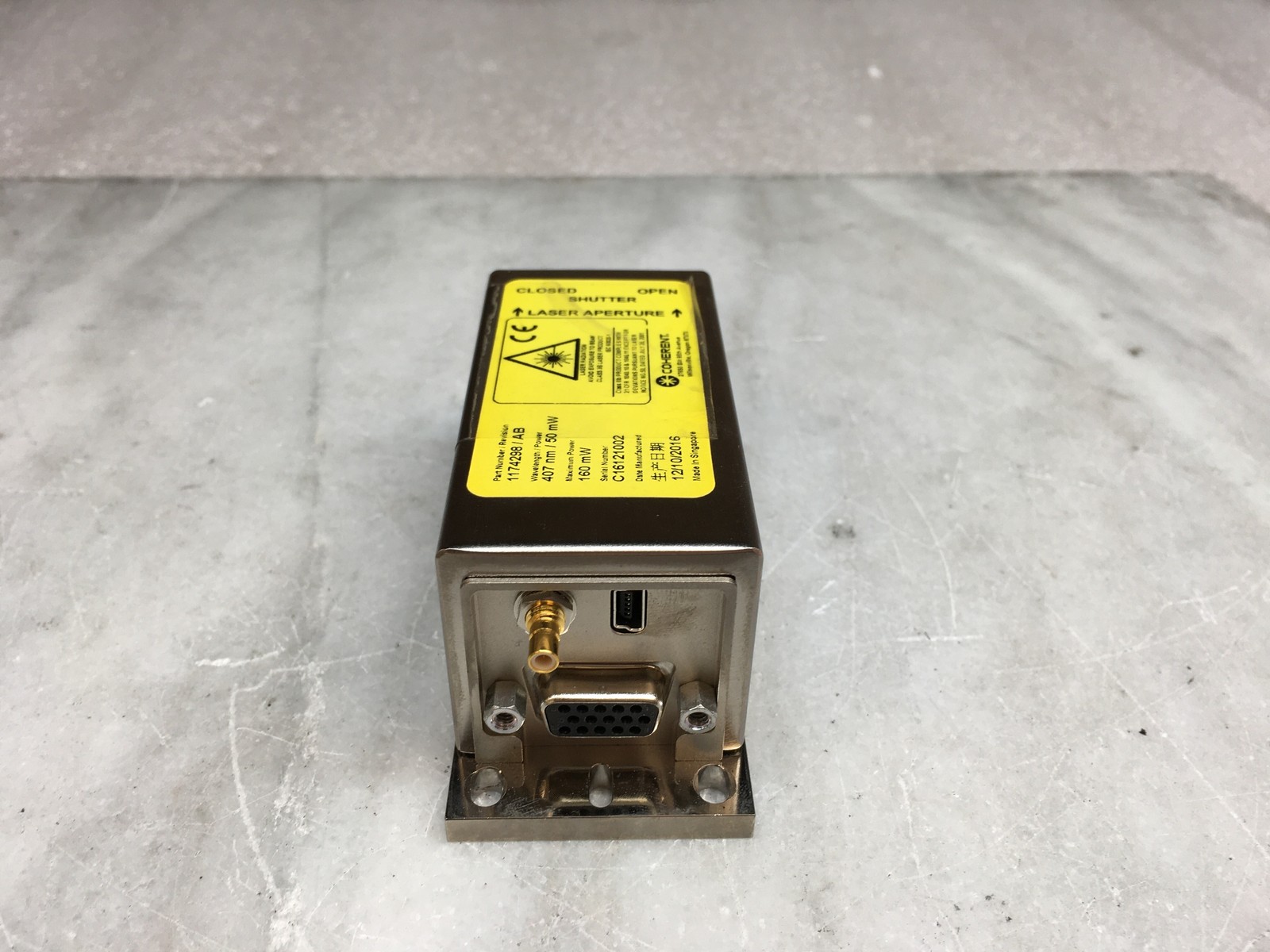 Coherent Cube 1174298 / AB 405nm 50mW Max 160mW mfg 2016 w/ Pwr Supply & Cables