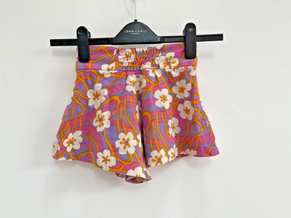 Zara Shorts Retro Print Floral Purple Pink Orange Linen Blend Girls 6 Years - Image 3 of 4