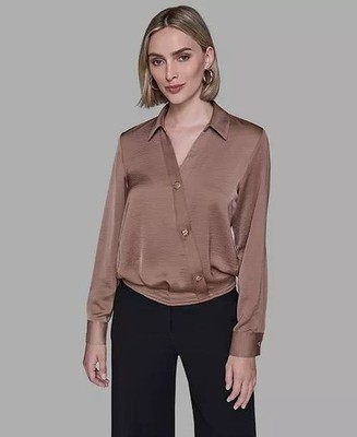 Karl Lagerfeld Paris Collared Neck Blouse -Camel  Size S   NWOT   $99