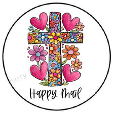 HAPPY MAIL FLORAL CROSS HEARTS ENVELOPE SEALS LABELS STICKERS PARTY FAVORS