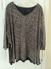 Catherine’s Women Blouse Sz 3XL Gorgeous Black brown animal print Blouse Top