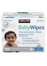Kirkland Signature Baby Wipes Fragrance Free 900 Count Flip-Top Lid Soft Packs