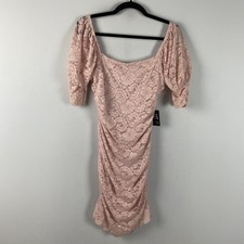 Express Pink Floral Lace Bodycon Dress Size Medium Short Sleeve Mini