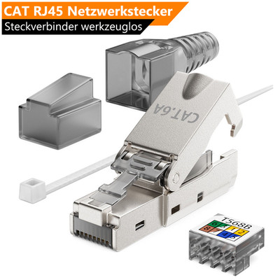 Netzwerk Stecker CAT6a RJ45 LAN DSL Netzwerkstecker CAT7 Werkzeuglos geschirmt