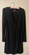 Nine West L Black Long Sleeve Wrap Dress Short V-Neck Casual