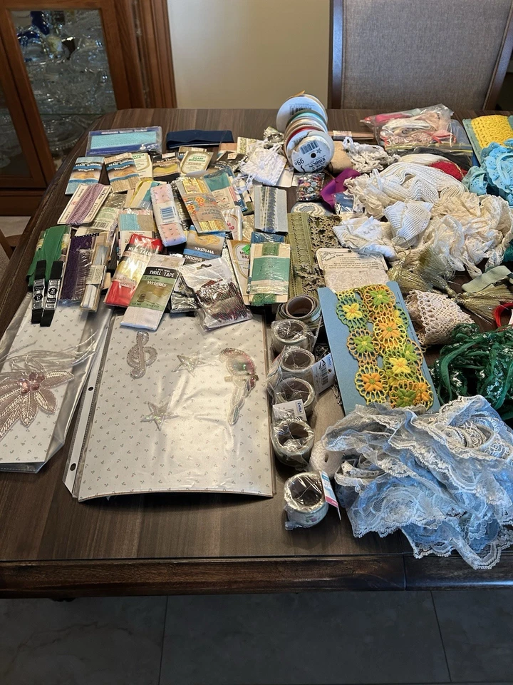 Vintage Lot Of Lace,Trim, Ribbon, Lace,Crafting, Doll Restoration Over 7 Lbs. - Image 3 of 4
