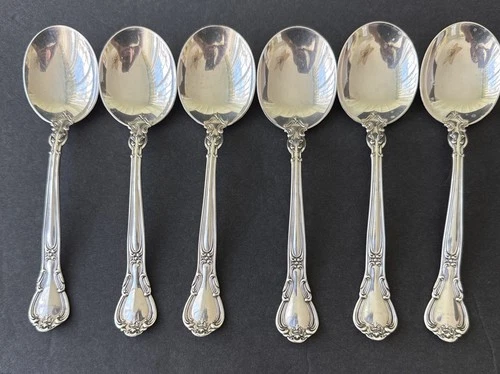 6 Sterling Silver Soup Spoons, Gorham Chantilly 1895 220.4g 6 1/4”