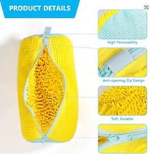 Durable Shoe Washing Machine Bag for All Shoe Types-Yellow with Blue Zipper,Idea
