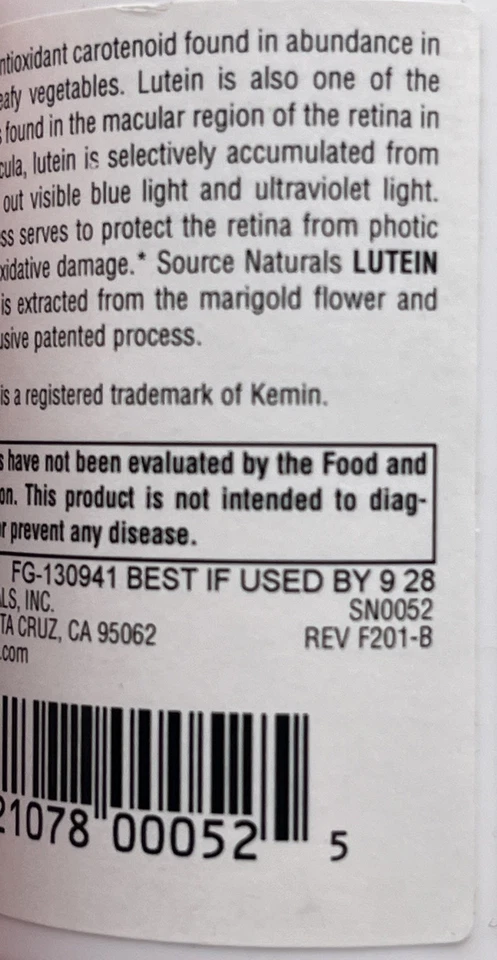 Source Naturals, Inc. Luteína 6 mg 90 cápsulas. EXP: 9/28 ENVÍO GRATIS Foto 3 de 3