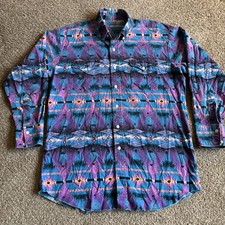 Vintage Panhandle Slim Aztec Western Button Up Shirt Purple Size Large Men  s