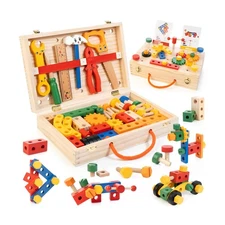 WOOOMAM Kids Tool Set, 90 PCS Wooden Toddler Tool Set with Box and ... Fast Ship