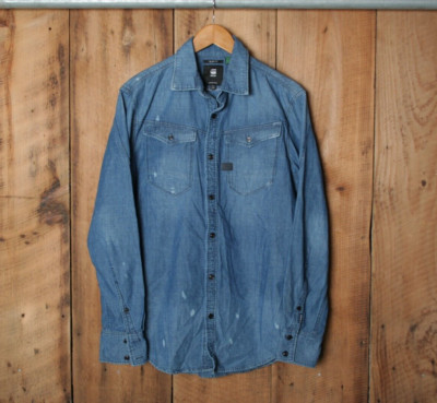 G-STAR RAW Bleach Spotted Blue Denim Slim Fit Button Front Shirt