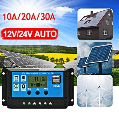 10-100A Solar Panel Battery Charge Controller 12V/24V LCD Regulator Auto DualUSB