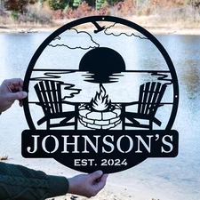 Personalized Campfire Metal Sign, Custom Monogram Name Metal Sign, Camping Decor