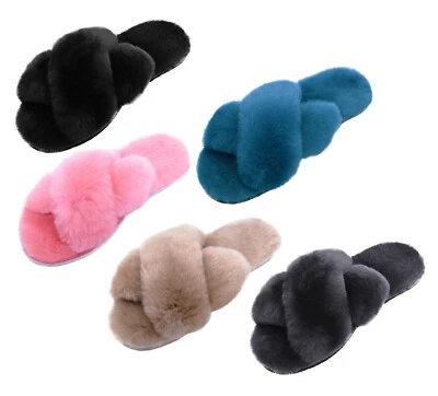 Flauschige Lammfell Slipper Latschen Hausschuhe Pantoffeln Sandalen - Bild 1 von 4