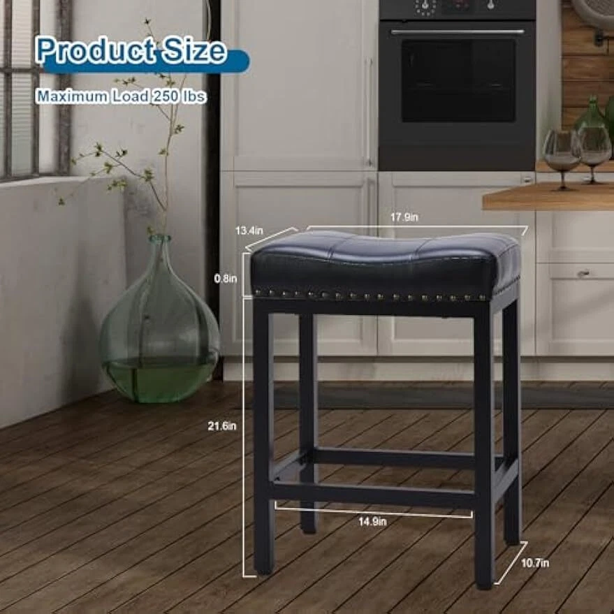 2 Pcs Bar Stools 24 inch Counter Height Stools Bar PU Leather Saddle Stool - Image 3 of 4