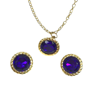 Vintage Necklace Earrings Set Purple Gold Tone Statement Gaudy Mod Boho 80s