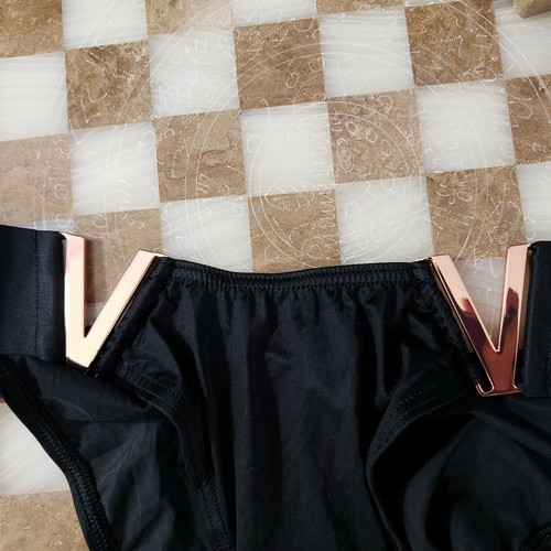 Victoria's Secret Black Satin V Gold Hardware Very Cute BRAZILIAN Medium NEW! - Picture 4 of 6