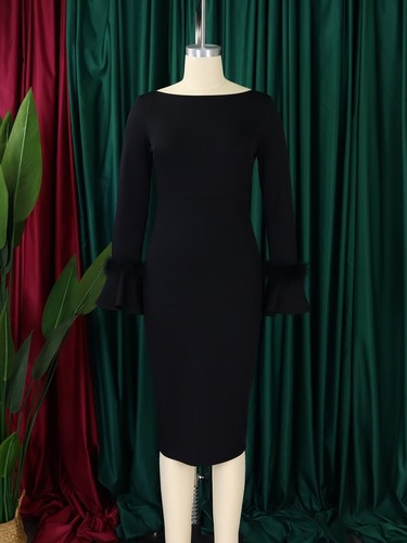 Semi Glockenärmel Sexy V-Ausschnitt Formell Kirche Kleider für Damen Bischof Midikleid - Bild 51 von 60