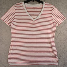A New Approach Womens Red Striped Top Size Large V-Neck Short Sleeve Stretch