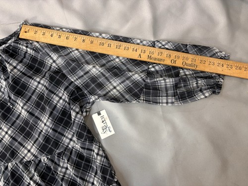 Terra & Sky Women's Sz 2X Black White Plaid Mesh Tiered Lined Boho Peasant Top - Picture 12 of 19