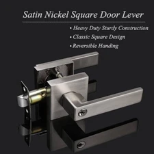 Probrico Satin Nickel Keyed Door Levers, Square Entry Lockset Front Door Office