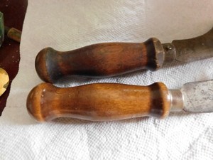 Pair of Linoleum Wood Handle Knives