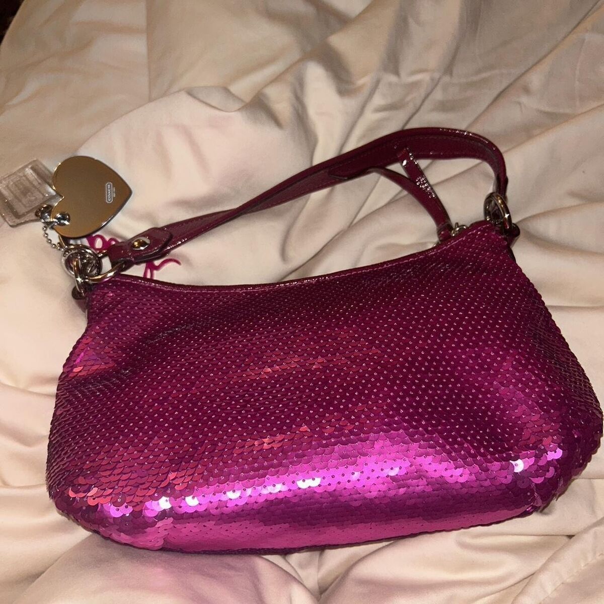 COACH GROOVY 16482 Barbie Sequin Pink Shoulder Poppy Purse COACH GROOVY 16482 Barbie Sequin Pink Shoulder Poppy Purse