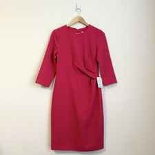NEW Eliza J Pleated Sheath Midi Dress 3/4 Sleeve Hot Pink Officewear Women’s 8