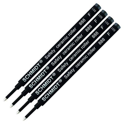 4X-Schmidt 888 F Safety Ceramic Tip Plastic Tube Rollerball Refills, Black, Fine