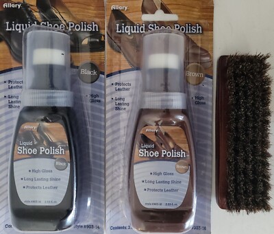 Horsehair Shine Brush & Liquid Shoe Polish Black or Brown Kit, Select: Items for
