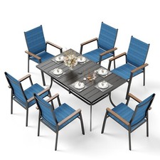 7 Piece Patio Dining Furniture Set Outdoor Table Chairs Set Chairs Stackable
