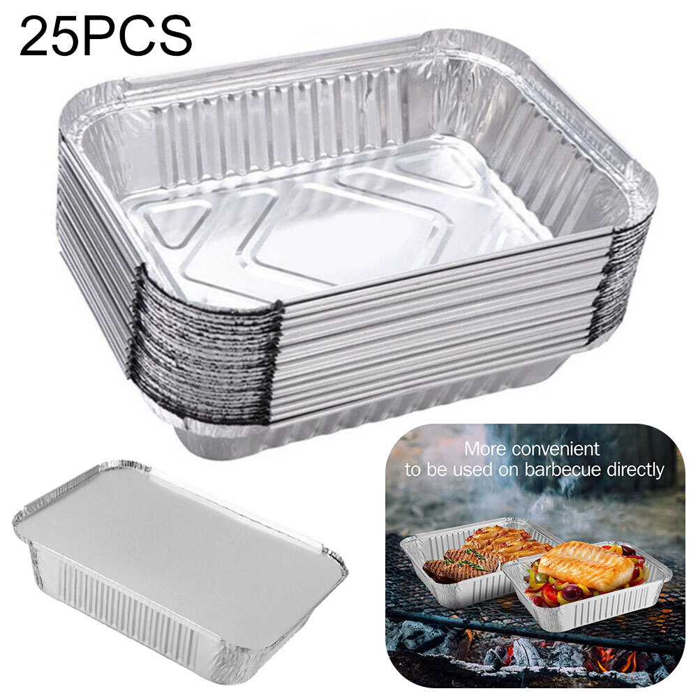 25x Foil Trays Tin W/ Lids BBQ Dishes Containers Tray Bake Catering Cake Tin UK
