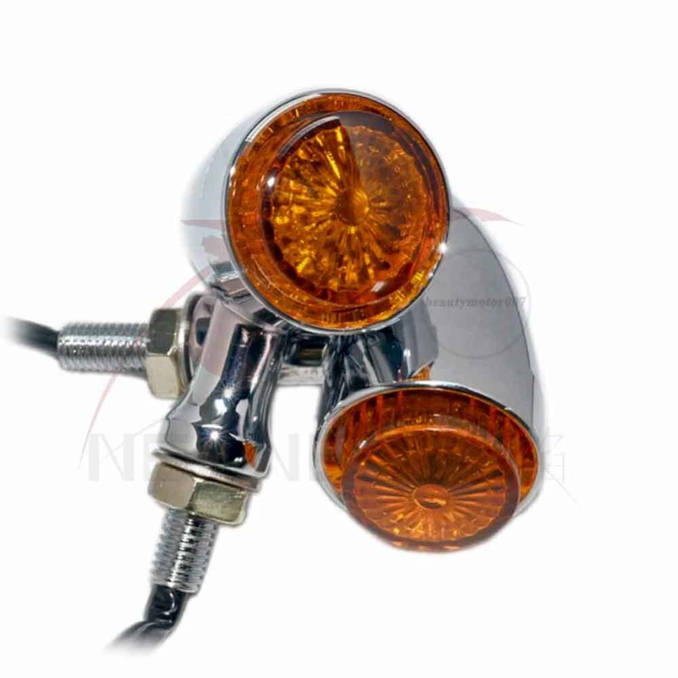 Luz de señal de giro LED ámbar cromada bala trasera delantera moto 12v Foto 2 de 4