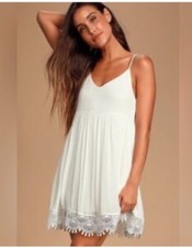 Lulus Women’s Ivory Babydoll Lace Fairy Sundress Medium Bachelorette Bridal