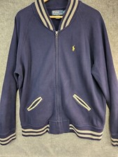 Polo Ralph Lauren Varsity Jacket Men's XL Vintage Full Zip Blue Pony Logo Preppy