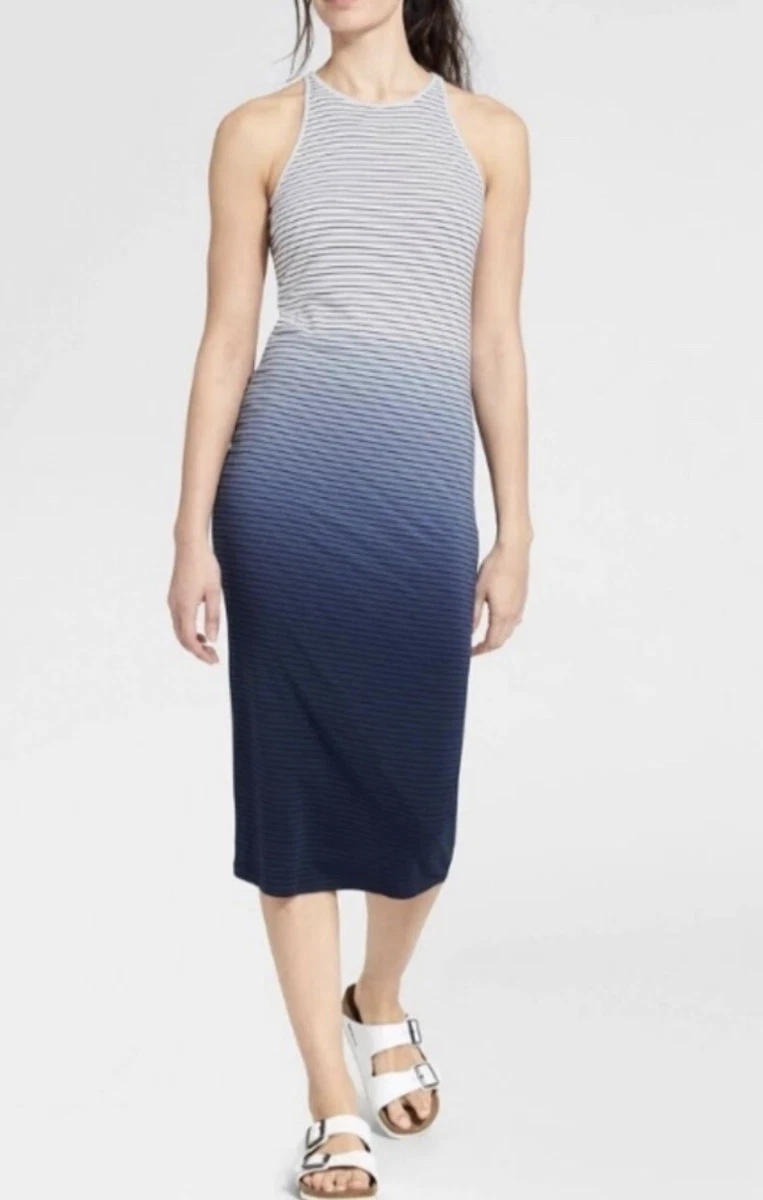 ATHLETA Sunkissed Indigo Blue Ombre Dress Midi White Black Blue Knit Sz S  596216 | eBay