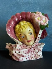 VINTAGE LADY HEAD VASE BLONDE LIPPER & MANN SOUTHERN BELLE PURPLE 6”