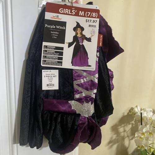 Morph Costumi Viola Strega Vestito e Cappello Costume Halloween per Bambine TG M (7/8) - Foto 2 di 5
