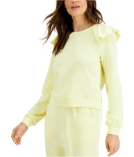 I.N.C Womens Pullover Ruffled Sweatshirt, lemoncandy, XL