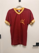 Vintage 80s Russell Athletic AMF Cuno V-Neck Ringer Tee Single Stitch Maroon M