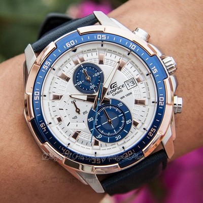 Casio Edifice Chronograph Men Watch EFR-539L-7CV Leather 100M Water Resistant
